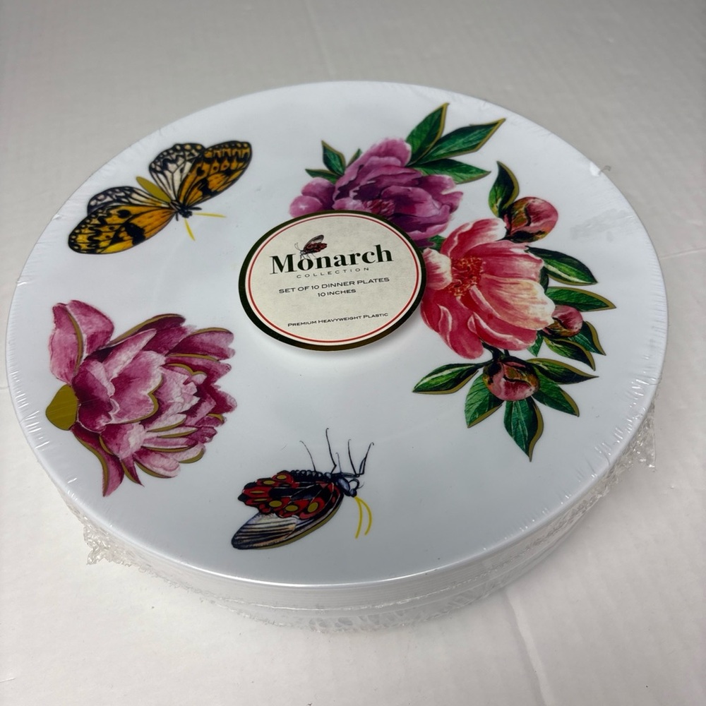 Monarch Plastic Plates 20 Pieces Butterfly Flowers Spring Serving Ware Picnic